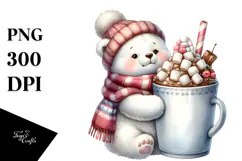 Cute Polar Bear with Hot Cocoa PNG Product Image 1