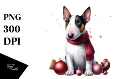 Bull Terrier with Vibrant Christmas Decorations PNG Product Image 1