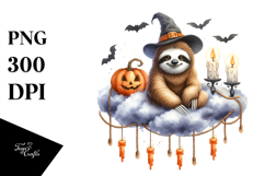 Sloth Dressed for Halloween on Cloud, Watercolor Design Product Image 1