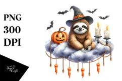 Sloth Dressed for Halloween on Cloud, Watercolor Design Product Image 1