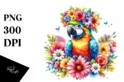 Vibrant Macaw with Flower Crown, Transparent PNG Product Image 3