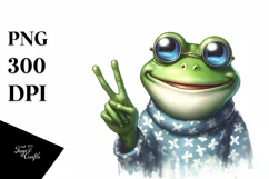 Washed Watercolor Frog Cute Victory Sign | Sublimation Product Image 1