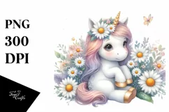 Pastel Baby Unicorn with Daisy | Clipart Product Image 3