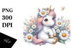 Pastel Baby Unicorn with Daisy | Clipart Product Image 1