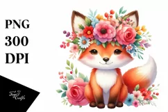 Vibrant Fox with Flower Crown, Transparent PNG Product Image 1