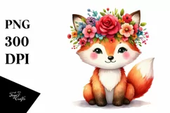 Vibrant Fox with Flower Crown, Transparent PNG Product Image 1