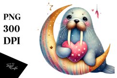 Boho Walrus on Moon PNG Product Image 1