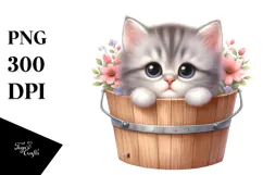 Cute Cat with Flowers, Transparent PNG Product Image 1