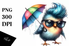 Cute Baby Bird Dancing with Sunglasses PNG Product Image 1