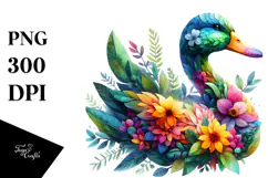 Vibrant Duck with 3D Flowers, Transparent PNG Product Image 1