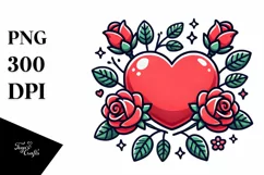 Simple Cartoon Heart Roses PNG Product Image 1