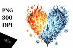 Simple Watercolor Fire Ice Heart PNG Product Image 1