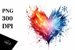 Simple Watercolor Fire Ice Heart PNG Product Image 1