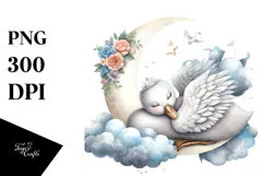 Baby Swan Sleeping on Moon PNG Product Image 1