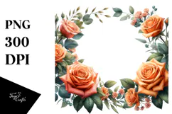 Vibrant Orange Roses Frame, High-Res PNG Product Image 1