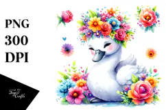 Vibrant Flower Crown Swan | Clipart Product Image 1