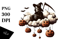 Reaper Sitting Cloud Pumpkins Hang On PNG Product Image 1