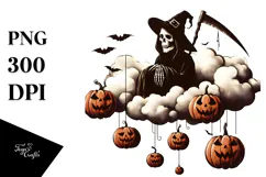 Reaper Sitting Cloud Pumpkins Hang On PNG Product Image 1