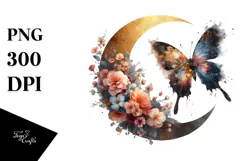 Grungy Butterfly with Flowers, PNG Product Image 1