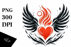 Simple Heart with Wings and Fire PNG Product Image 1