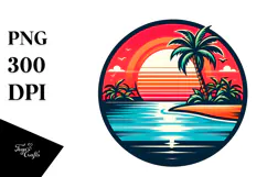 Retro Tropical Island Sunset PNG Product Image 1