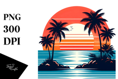 Retro Tropical Island Sunset PNG Product Image 1