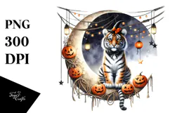 Tiger Dressed for Halloween, Watercolor PNG Product Image 1