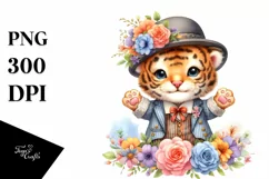 Cute Baby Tiger Dressed, Flowers Clipart Product Image 3