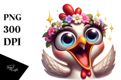 Silly Chicken with Flower Crown PNG Product Image 1