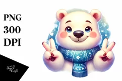 Vibrant Watercolor Polar Bear Cute Victory Sign | Product Image 3