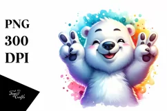 Vibrant Watercolor Polar Bear Cute Victory Sign | Product Image 3
