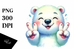 Vibrant Watercolor Polar Bear Cute Victory Sign | Product Image 3