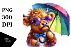 Cute Baby Highlandcow Playing, Summer PNG Product Image 1