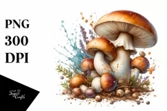 Detailed Glossy Mushroom Watercolor Splash PNG Product Image 1