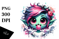 Funny Ghoul Girl with Bubble Gum PNG Product Image 1