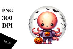 Sweet Baby Octopus in Halloween Attire, Vintage PNG Product Image 1