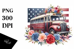 Watercolor Vintage Bus Flower Summer Sticker Product Image 1