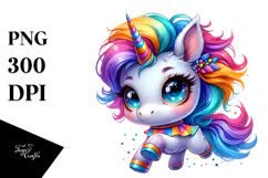 Cute Unicorn Running, Watercolor PNG Product Image 1