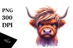 Angry Highland Cow with Cool Hair PNG Product Image 1