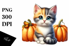 Watercolor Baby Kitten Sitting Pumpkins Product Image 3