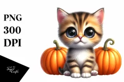 Watercolor Baby Kitten Sitting Pumpkins Product Image 3
