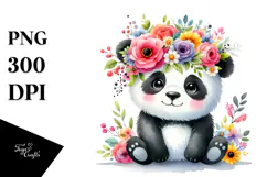 Cute Panda with Flower Crown, Cartoon Style PNG Product Image 1