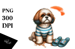 Watercollor Shih Tzu Sand Surf | Clipart Product Image 1