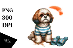 Watercollor Shih Tzu Sand Surf | Clipart Product Image 1