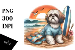 Watercollor Shih Tzu Sand Surf | Clipart Product Image 1