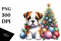 Vibrant Bulldog with Christmas Decorations PNG Product Image 1