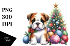 Vibrant Bulldog with Christmas Decorations PNG Product Image 1