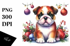 Watercolor Bulldog with Christmas Decorations, Transparent Product Image 3