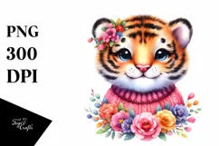 Cute Baby Tiger with Whimsical Flowers | Sublimation | Product Image 3