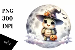 Adorable Baby Turtle in Halloween Costume, Watercolor Style Product Image 3